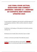 L&E FINAL EXAM &vert;ACTUAL QUESTIONS AND CORRECT ANSWERS &vert; GRADED A&plus; &vert; VERIFIED BY EXPERTS&vert; NEW VERSION UPDATED 2025