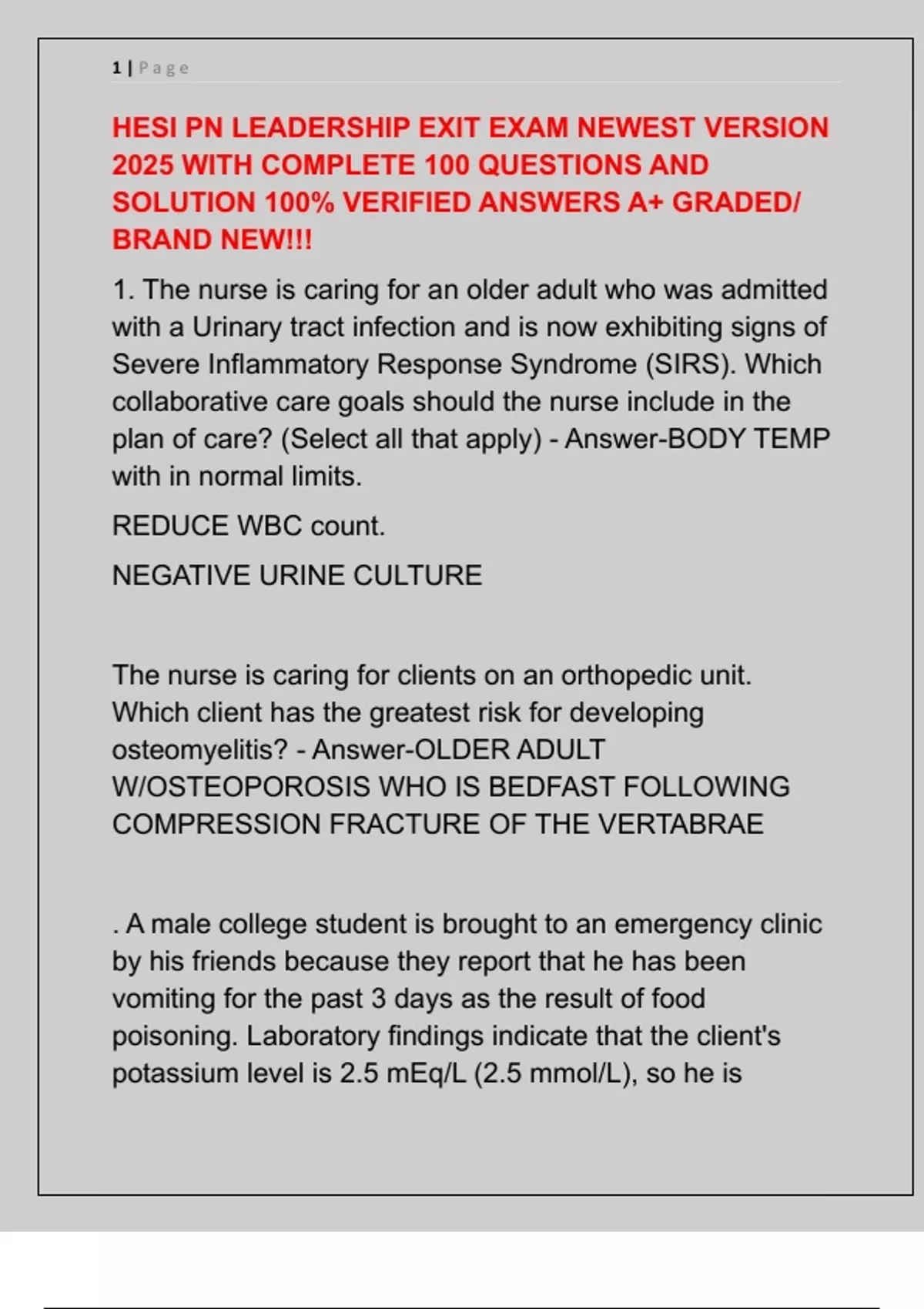 HESI PN LEADERSHIP EXIT EXAM NEWEST VERSION 2025 WITH COMPLETE 100 ...