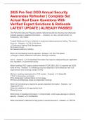 2025 Pre-Test DOD Annual Security Awareness Refresher &vert; Complete Set Actual Real Exam Questions With Verified Expert Solutions & Rationale LATEST UPDATE &vert; ALREADY PASSED
