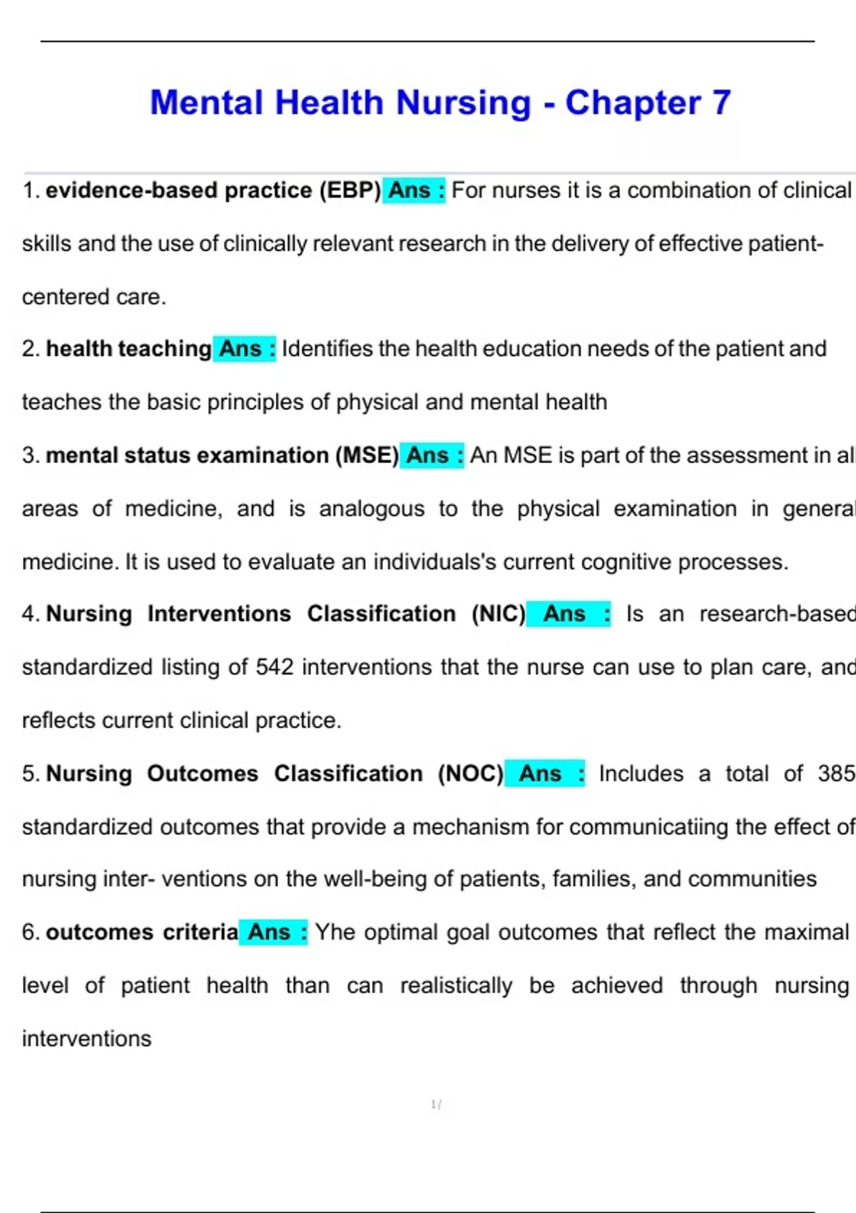 Varcarolis: Chapter 7 - The Nursing Process and Standards of Care for ...