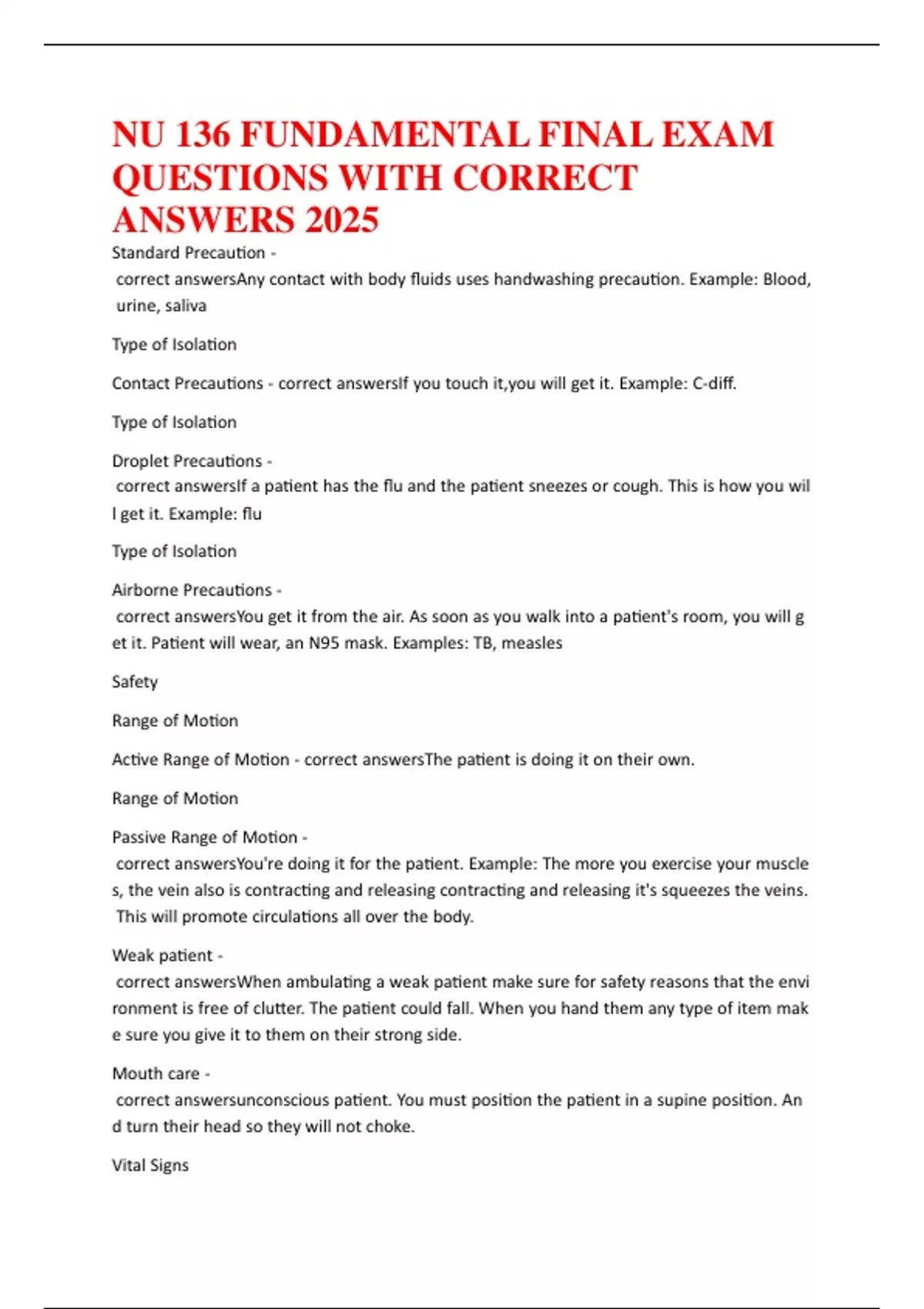 NU 136 FUNDAMENTAL FINAL EXAM QUESTIONS WITH CORRECT ANSWERS 2025 - Nu ...