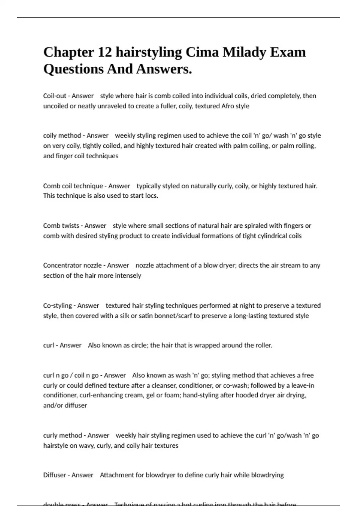 Chapter 12 hairstyling Cima Milady Exam Questions And Answers. - Milady ...