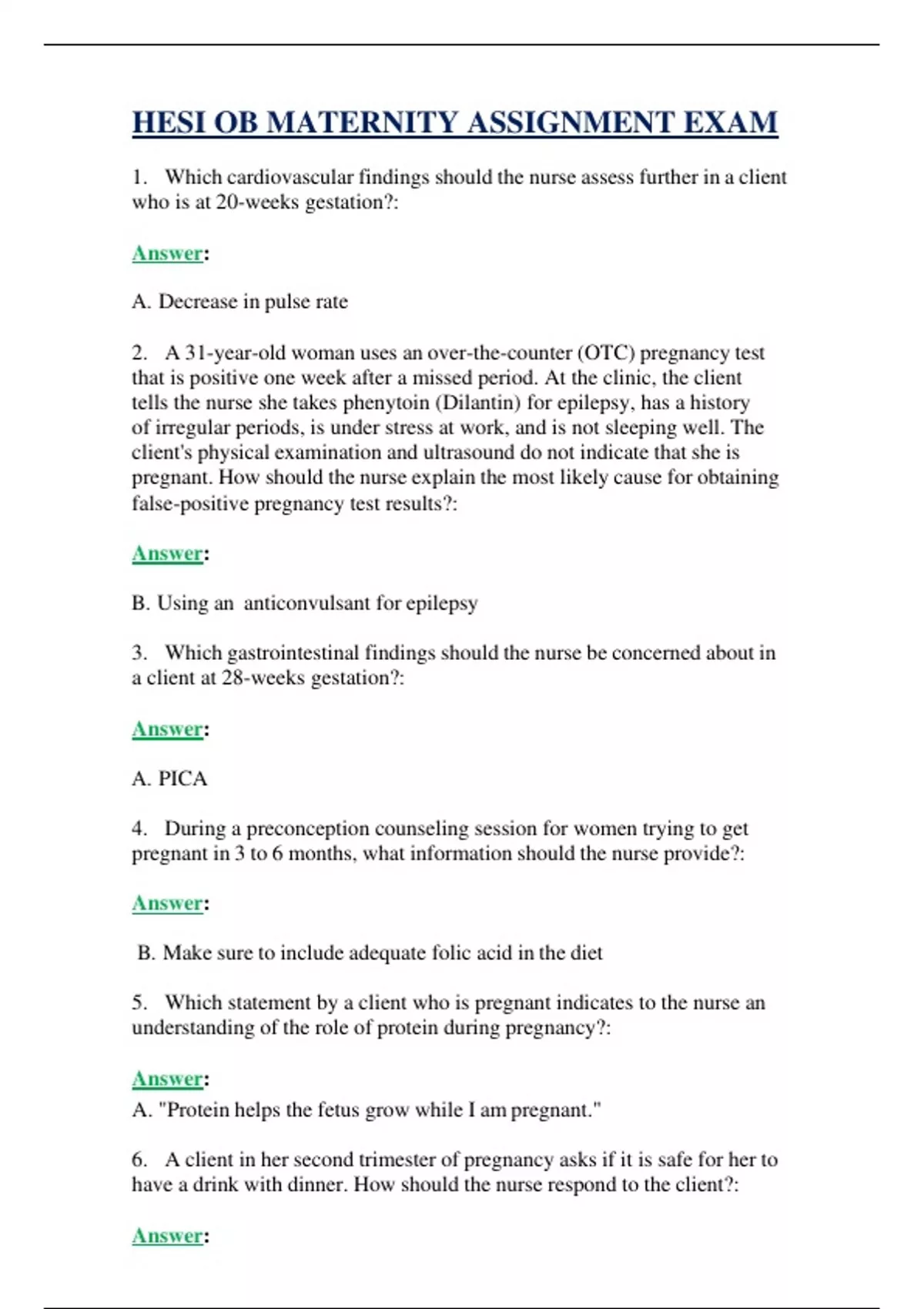 HESI OB MATERNITY ASSIGNMENT EXAM ( UPDATED 2025 ) | QUESTIONS WITH 100 ...
