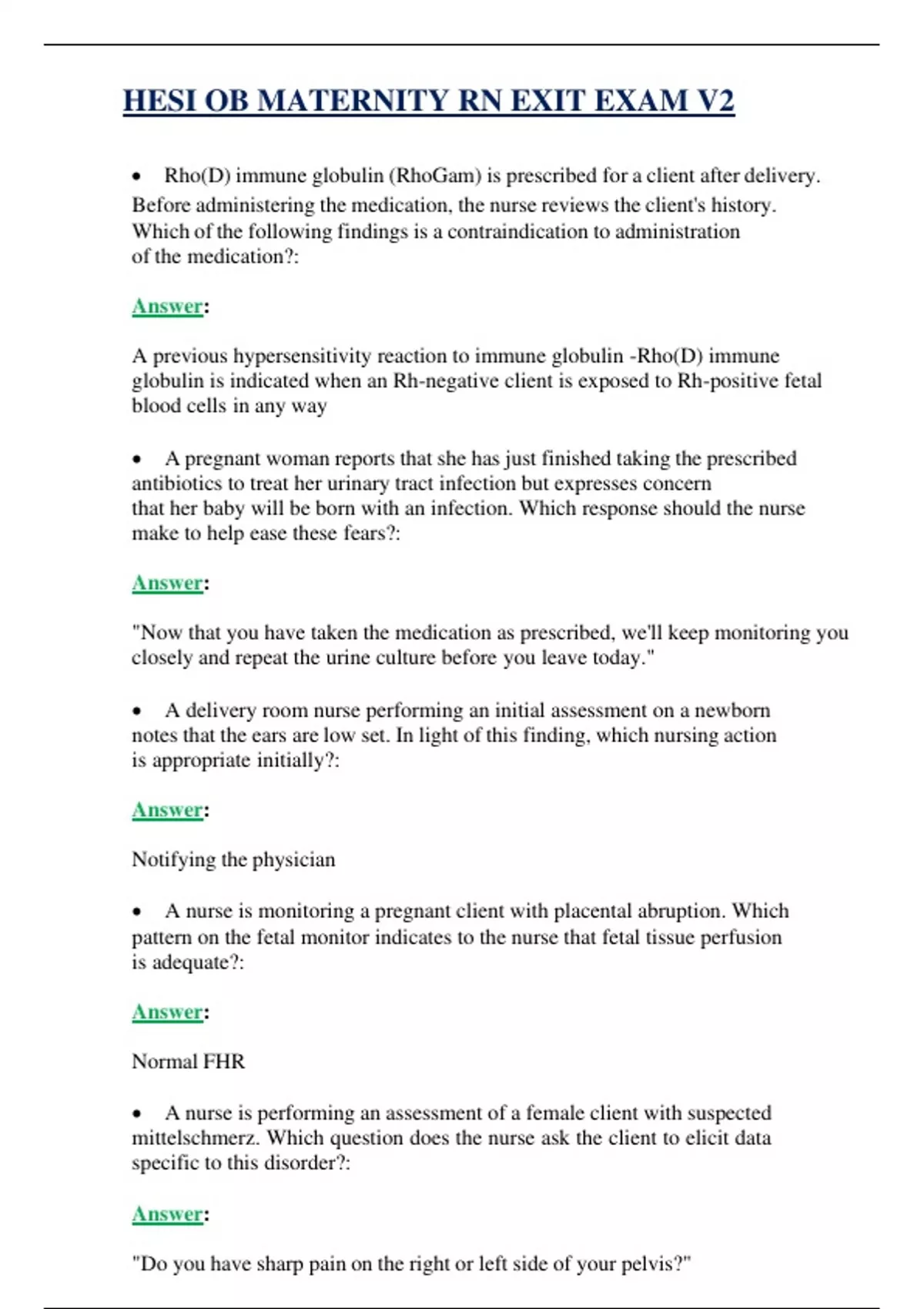HESI OB MATERNITY RN EXIT EXAM V2 ( UPDATED 2025 ) | QUESTIONS WITH 100 ...