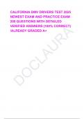CALIFORNIA DMV DRIVERS TEST 2025 NEWEST EXAM AND PRACTICE EXAM 200 QUESTIONS WITH DETAILED VERIFIED ANSWERS &lpar;100&percnt; CORRECT&rpar; &sol;ALREADY GRADED A&plus;