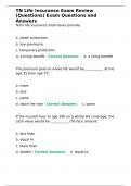 TN Life Insurance Exam Review &lpar;Questions&rpar; Exam Questions and Answers&period;