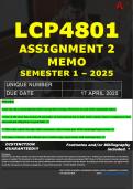 LCP4801 ASSIGNMENT 2 MEMO - SEMESTER 1 - 2025 - UNISA - DUE &colon; 17 APRIL 2025 - &lpar;FULLY REFERENCED WITH FOOTNOTES- DISTINCTION GUARANTEED&rpar; 