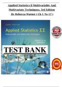 Test Bank - Applied Statistics II Multivariable and Multivariate Techniques, 3rd Edition by Rebecca Warner,  All 1-17 Chapters Covered ,Latest Edition