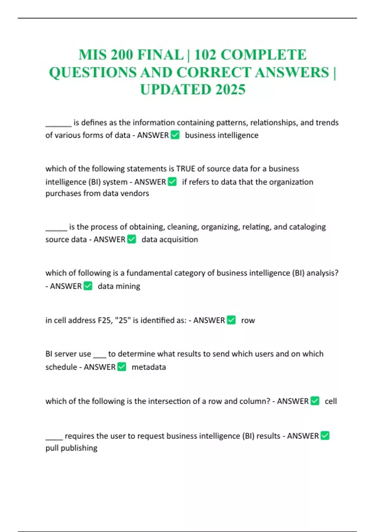 MIS 200 FINAL | 102 COMPLETE QUESTIONS AND CORRECT ANSWERS | UPDATED ...
