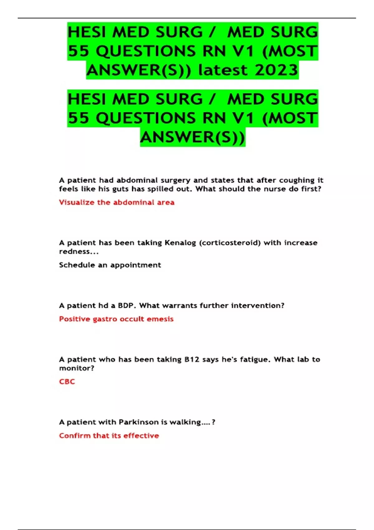 HESI MED SURG MED SURG 55 QUESTIONS RN V1 (Latest 2025 / 2026 ) Actual ...