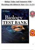 Test Bank for Biology Today and Tomorrow With Physiology 6th Edition by Cecie Starr&comma; All 1-29 Chapters Covered &comma;Latest Edition