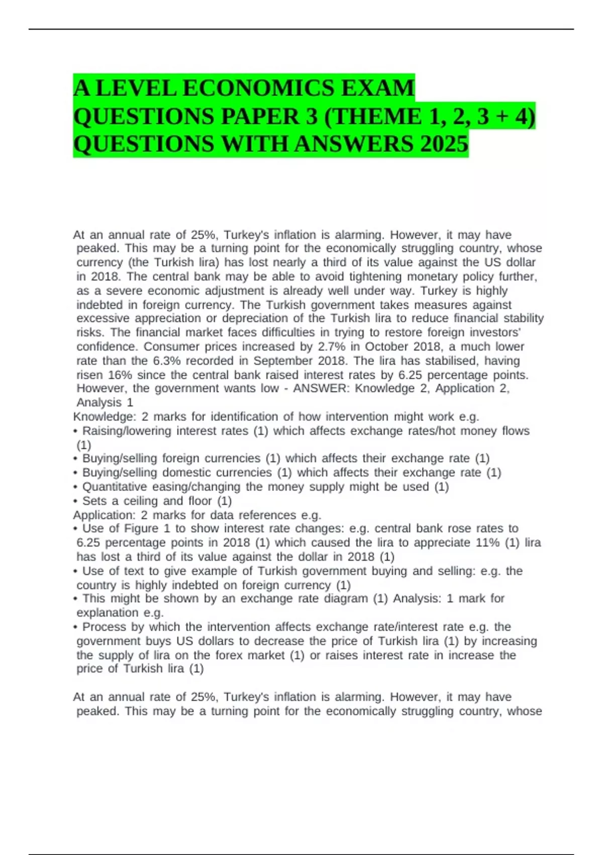 A LEVEL ECONOMICS EXAM QUESTIONS PAPER 3 QUESTIONS WITH ANSWERS 2025 ...