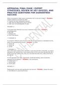 APPRAISAL FINAL EXAM &sol; EXPERT STRATEGIES&comma; REVIEW OF KEY QUIZZES&comma; AND PRACTICE QUESTIONS FOR GUARANTEED SUCCESS