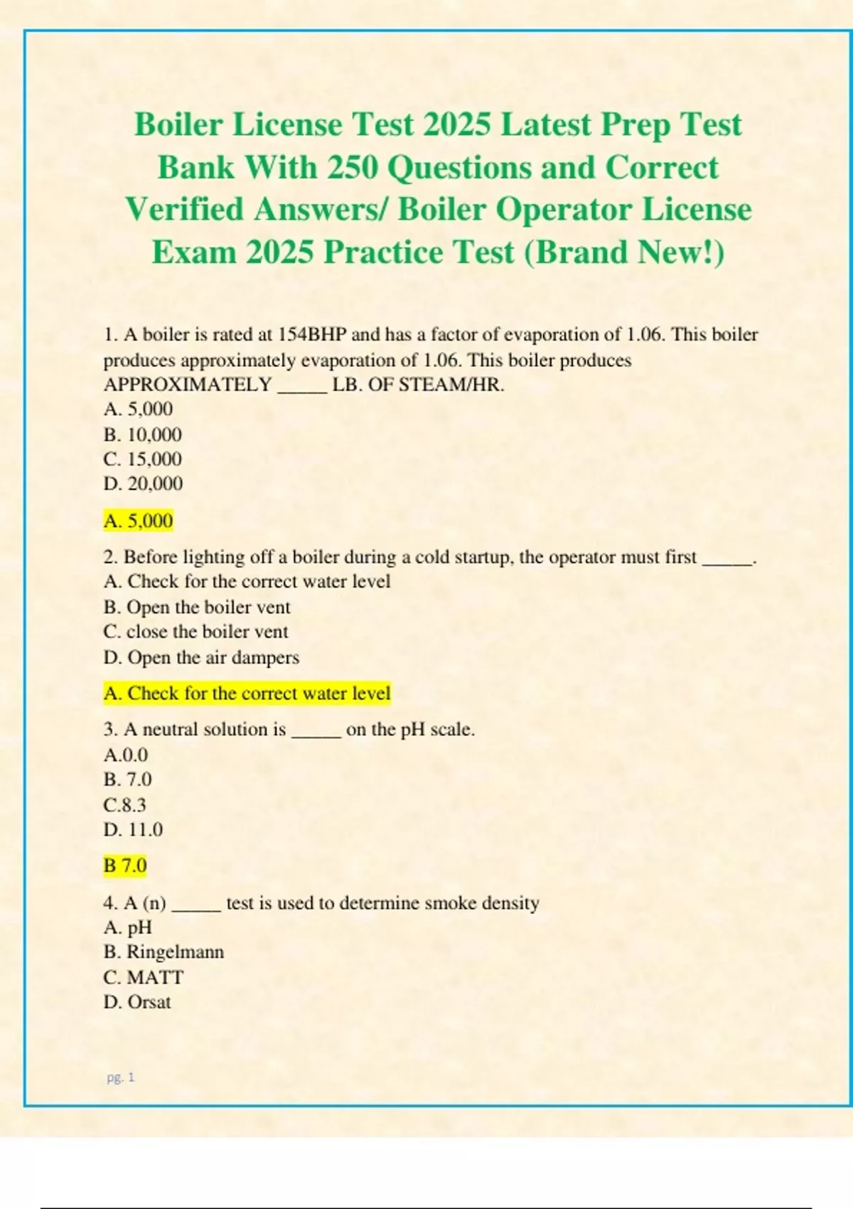 Boiler License Test 2025 Latest Prep Test Bank With 250 Questions and ...