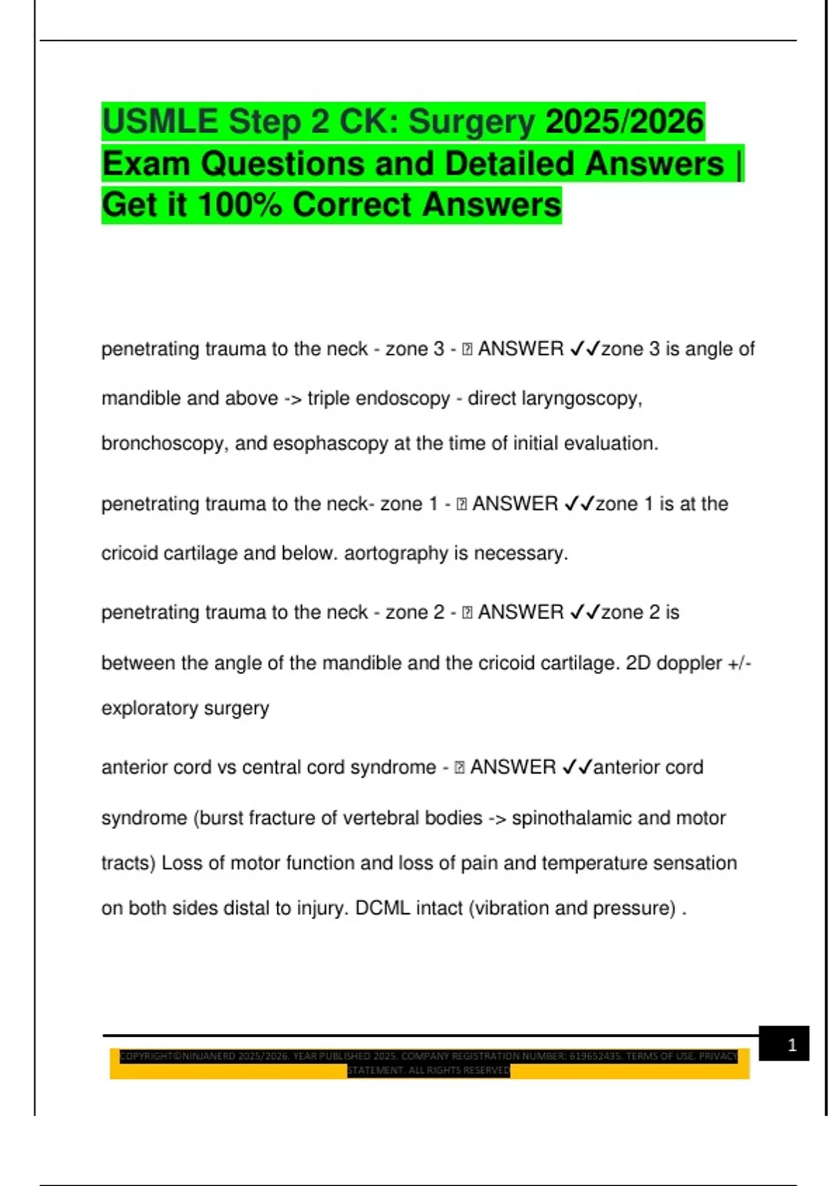 USMLE Step 2 CK: Surgery 2025/2026 Exam Questions and Detailed Answers ...