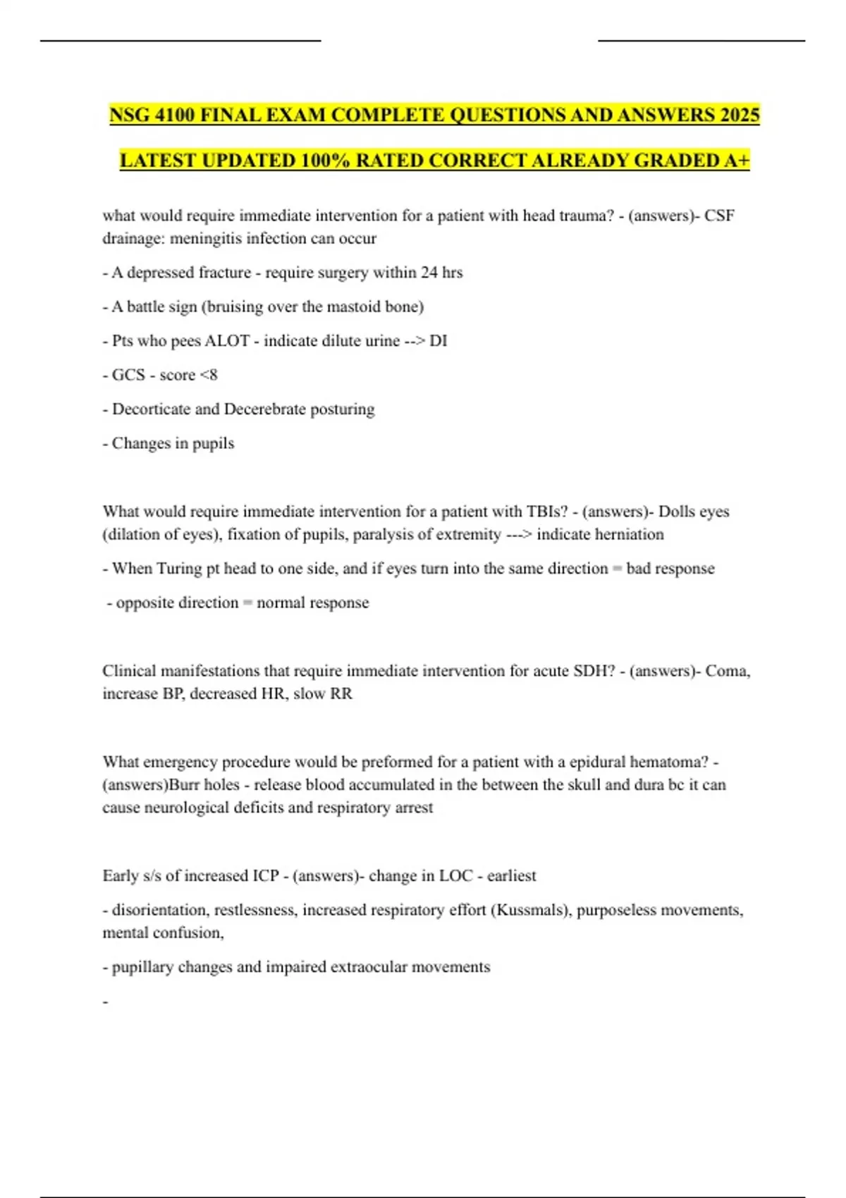 NSG 4100 FINAL EXAM COMPLETE QUESTIONS AND ANSWERS 2025 LATEST UPDATED ...