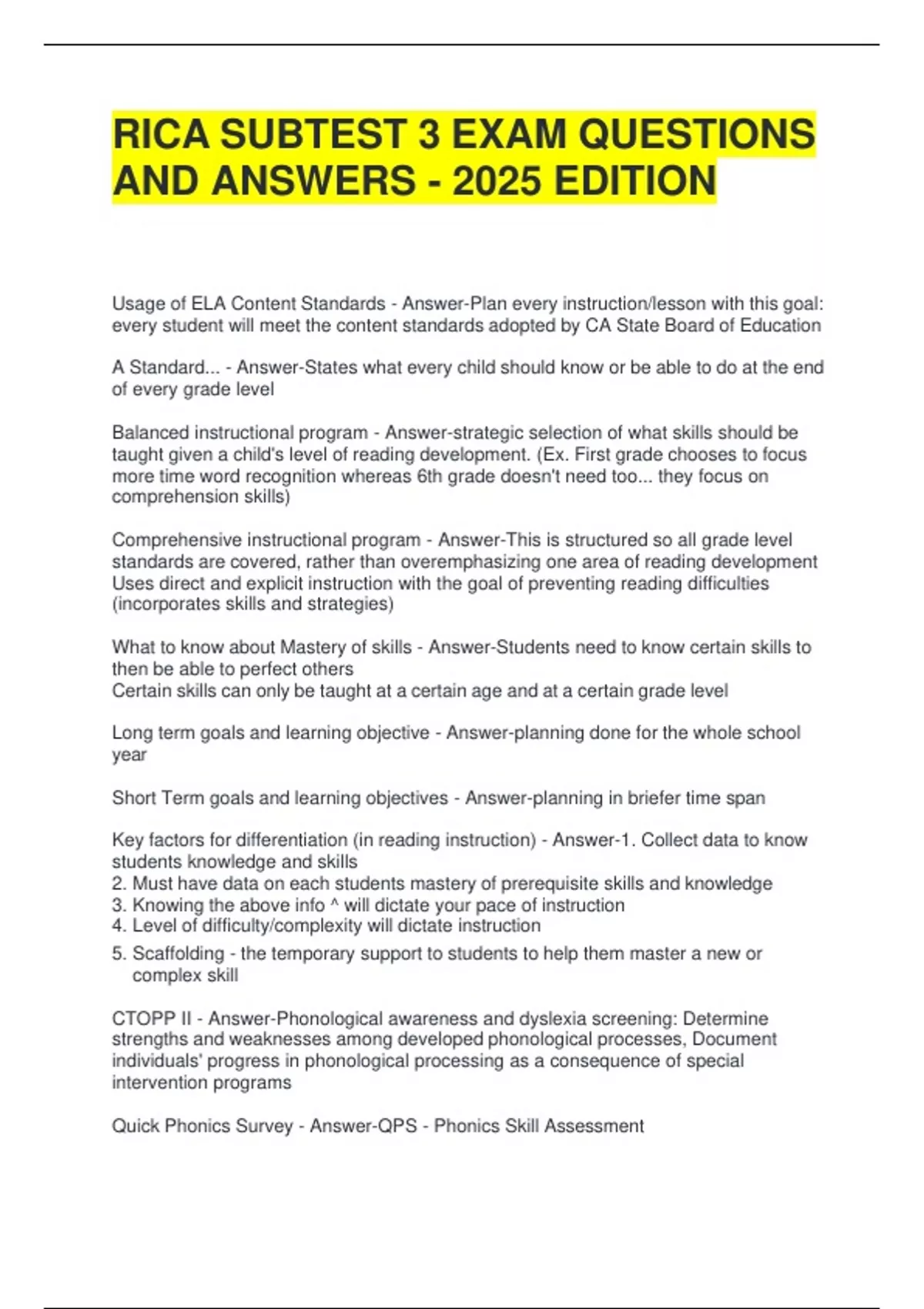 RICA SUBTEST 3 EXAM QUESTIONS AND ANSWERS - 2025 EDITION - RICA SUBTEST ...