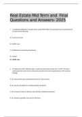 Real Estate Mid Term and  Final Questions and Answers- 2025