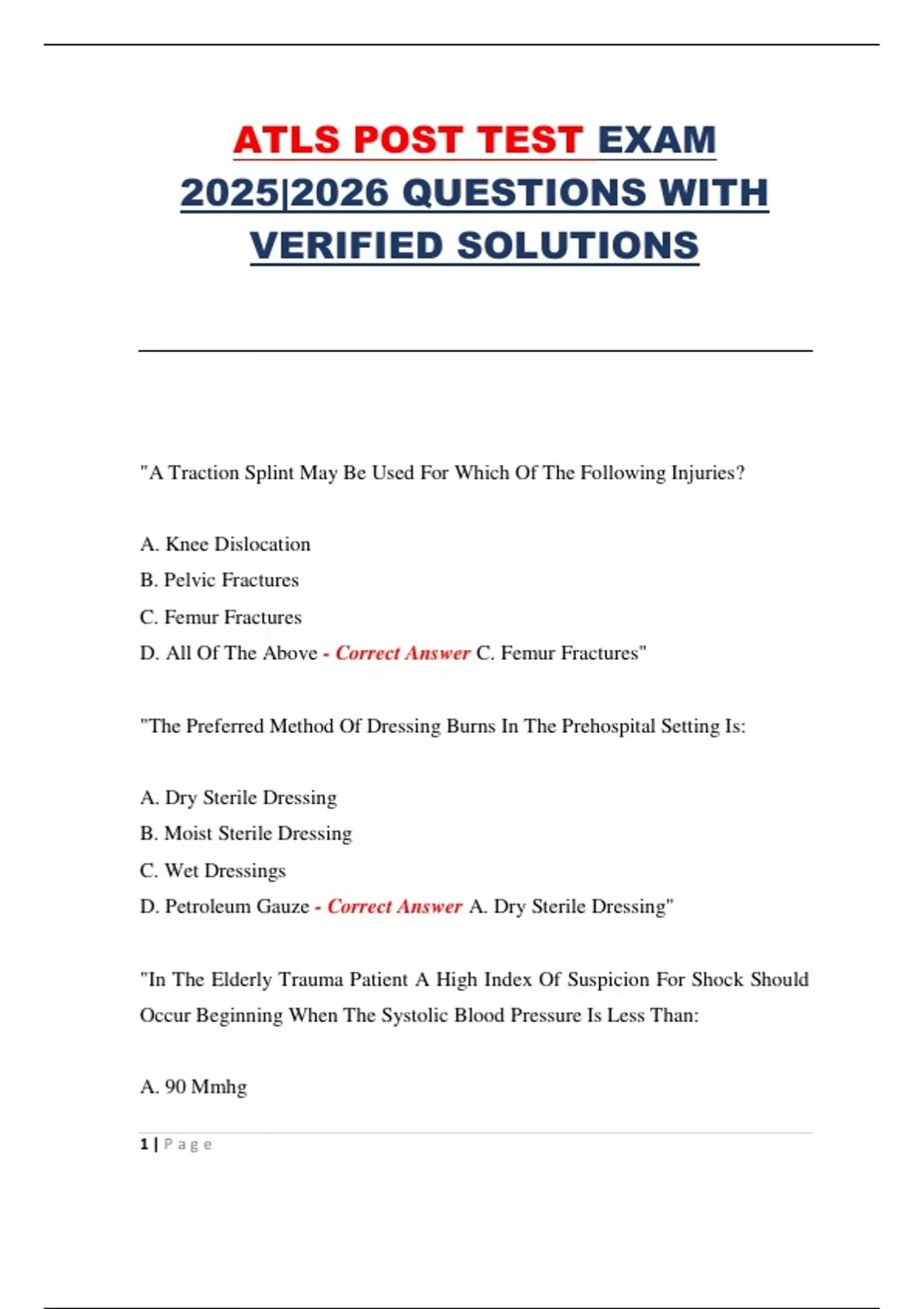 ATLS POST TEST EXAM 2025|2026 QUESTIONS WITH VERIFIED SOLUTIONS - ATLS ...