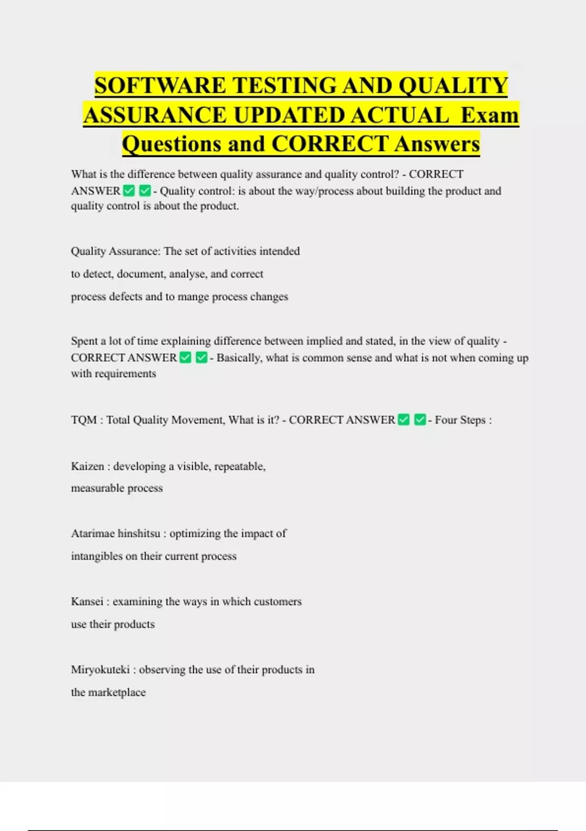 Updated Written Testing SOFTWARE TESTING AND QUALITY ASSURANCE UPDATED ACTUAL Exam Questions ...