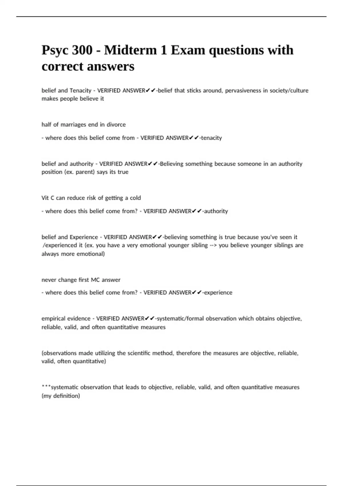 Psyc 300 - Midterm 1 Exam questions with correct answers - PSYC 300 ...