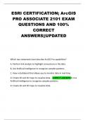 ESRI CERTIFICATION&semi; ArcGIS PRO ASSOCIATE 2101 EXAM QUESTIONS AND 100&percnt; CORRECT ANSWERS&vert;&vert;UPDATED