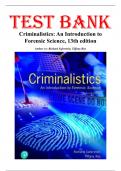 Test Bank for Criminalistics&colon; An Introduction to Forensic Science&comma; 13th Edition Saferstein&comma; Chapters 1-20