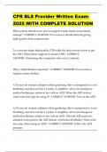 CPR BLS Provider Written Exam-2025 WITH COMPLETE SOLUTION