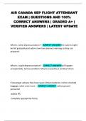 AIR CANADA SEP FLIGHT ATTENDANT EXAM &vert; QUESTIONS AND 100&percnt; CORRECT ANSWERS &vert; GRADED A&plus; &vert; VERIFIED ANSWERS &vert; LATEST UPDATE 
