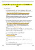 test bank fpr Leading And Managing Nursing Exam Questions With Answers 2023  MULTIPLE CHOICE
