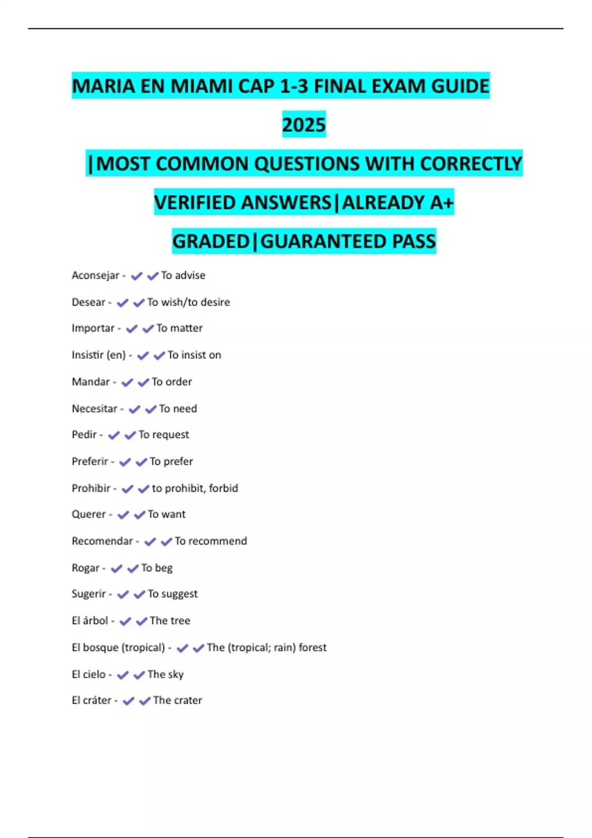 Maria 3 Eng MARIA EN MIAMI CAP 1-3 FINAL EXAM GUIDE 2025 |MOST COMMON QUESTIONS ...