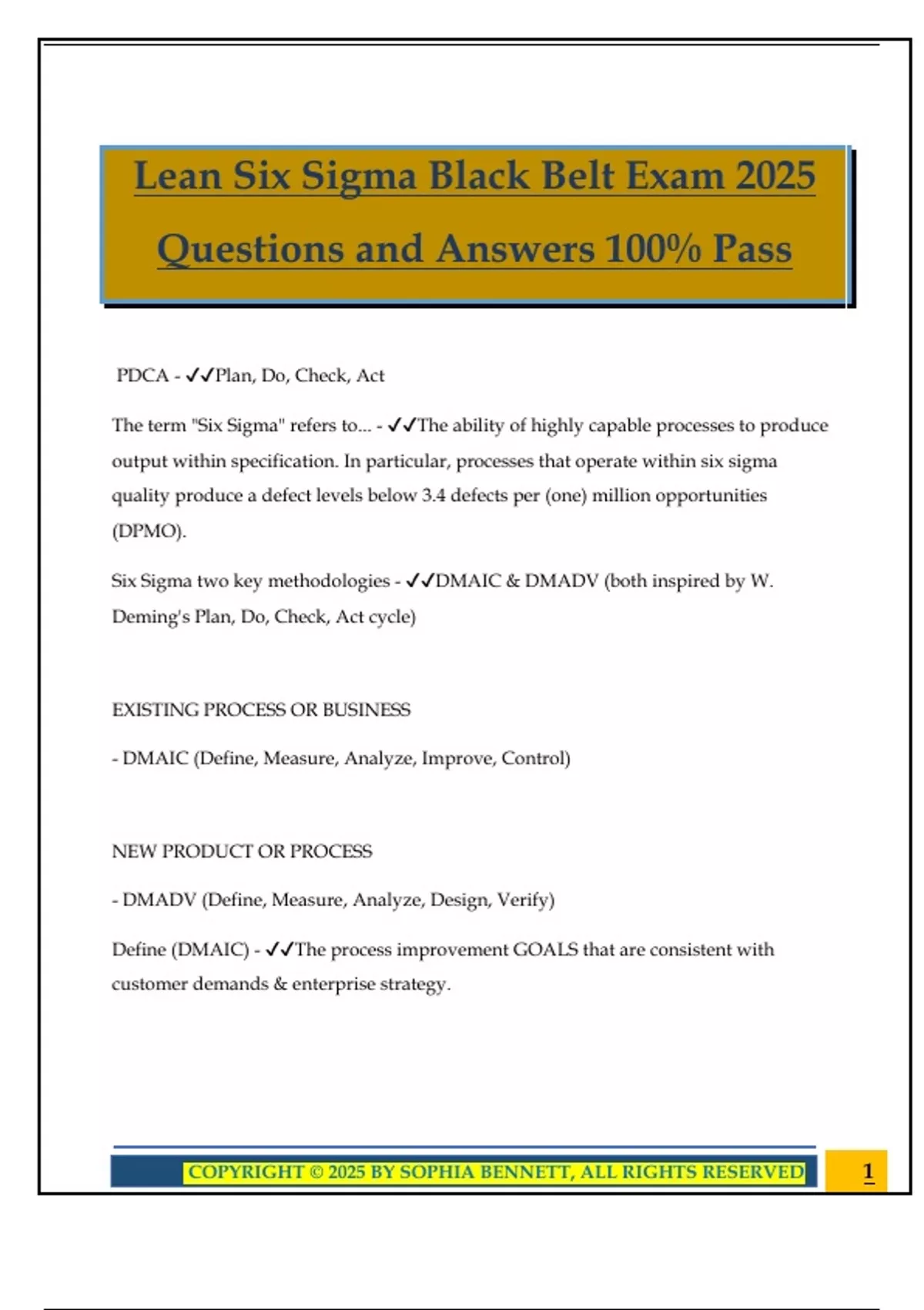 Lean Six Sigma Black Belt Exam 2025 Questions and Answers 100% Pass ...