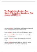 The Respiratory System Test Guide With Verified Questions And Answers 2025&sol;2026