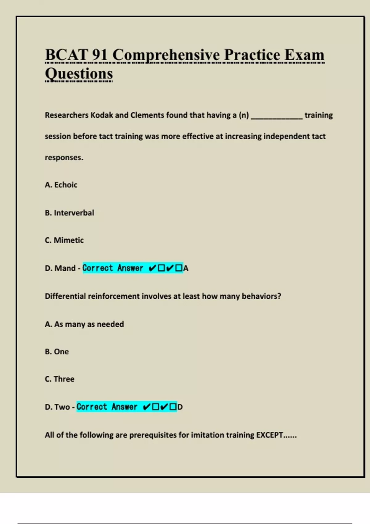 BCAT 91 Comprehensive Practice Exam Questions With High Expert Verified ...