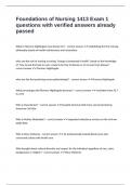 Foundations of Nursing 1413 Exam 1 questions with verified answers already passed