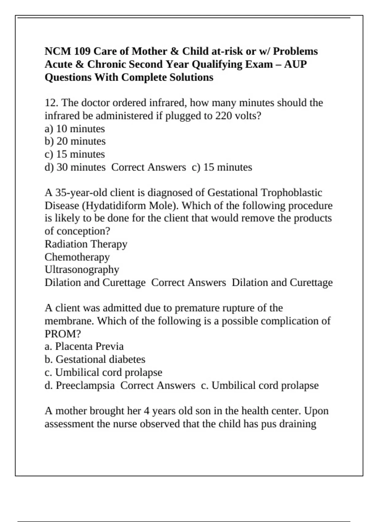 NCM 109 Care of Mother & Child at-risk or w/ Problems Acute & Chronic ...