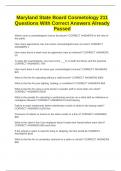 Maryland State Board Cosmetology 211 Questions With Correct Answers Already Passed