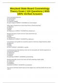 Maryland State Board Cosmetology Theory Exam &vert; 124 Questions &vert; With 100&percnt; Verified Answers