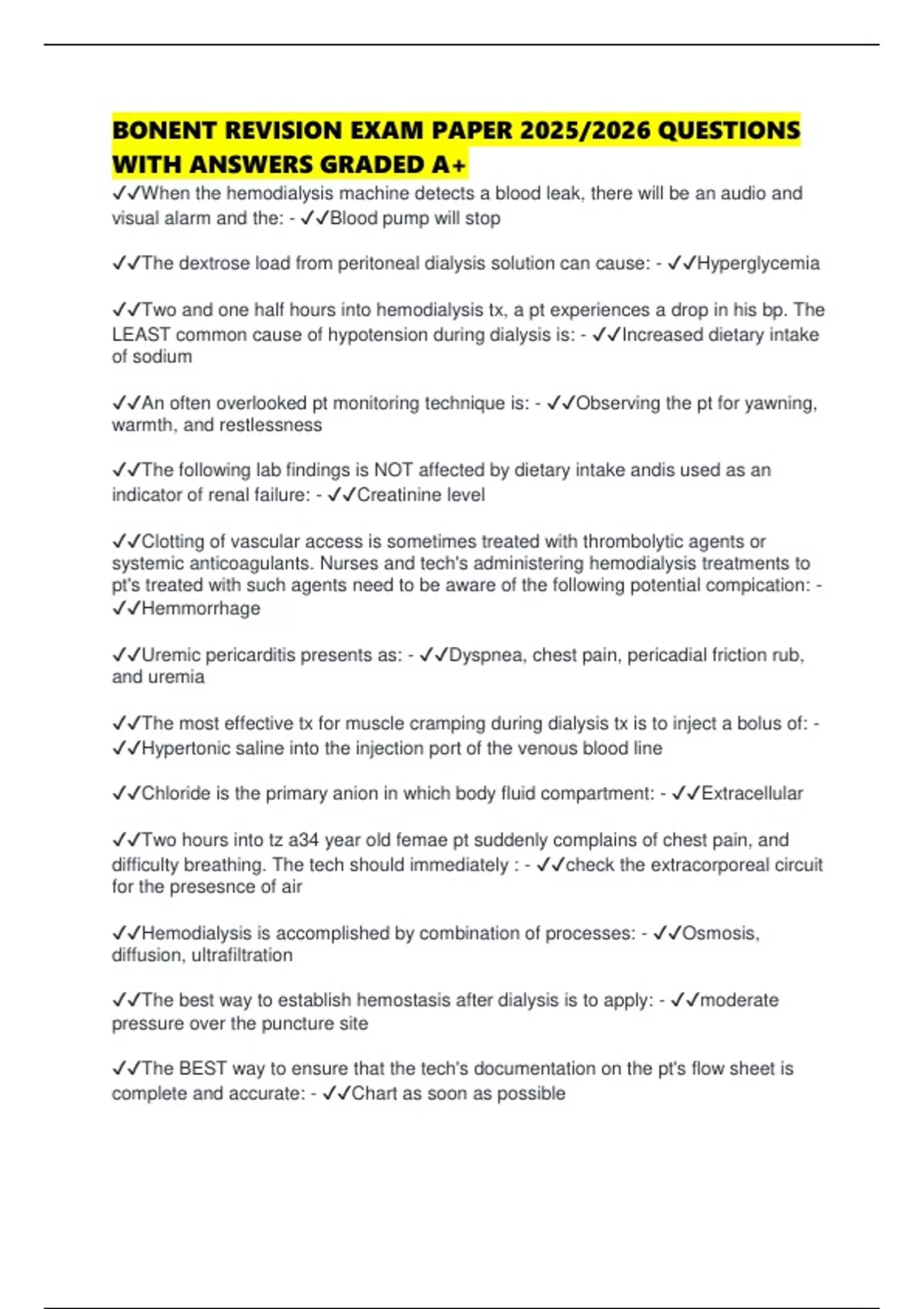 BONENT REVISION EXAM PAPER 2025/2026 QUESTIONS WITH ANSWERS GRADED A+ ...