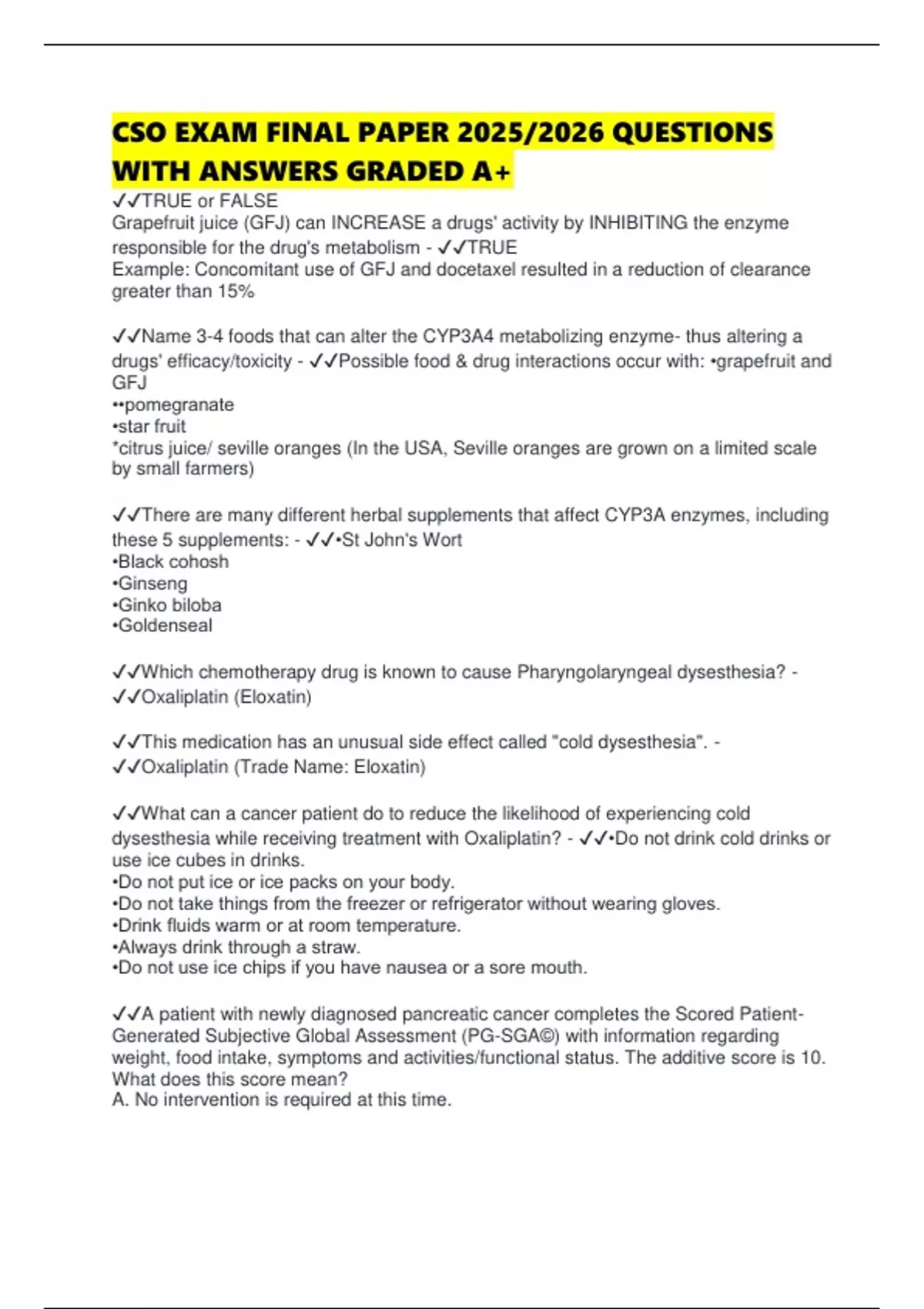 CSO EXAM FINAL PAPER 2025/2026 QUESTIONS WITH ANSWERS GRADED A+ - CSO ...