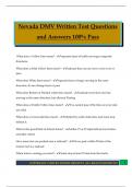 Nevada DMV Written Test Questions and Answers 100&percnt; Pass