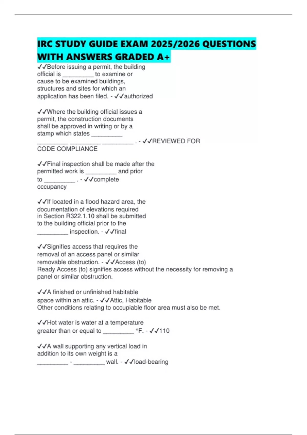 IRC STUDY GUIDE EXAM 2025/2026 QUESTIONS WITH ANSWERS GRADED A+ - IRC ...