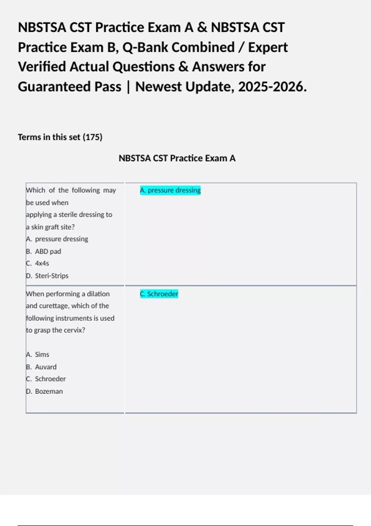NBSTSA CST Practice Exam A & NBSTSA CST Practice Exam B, Q-Bank ...