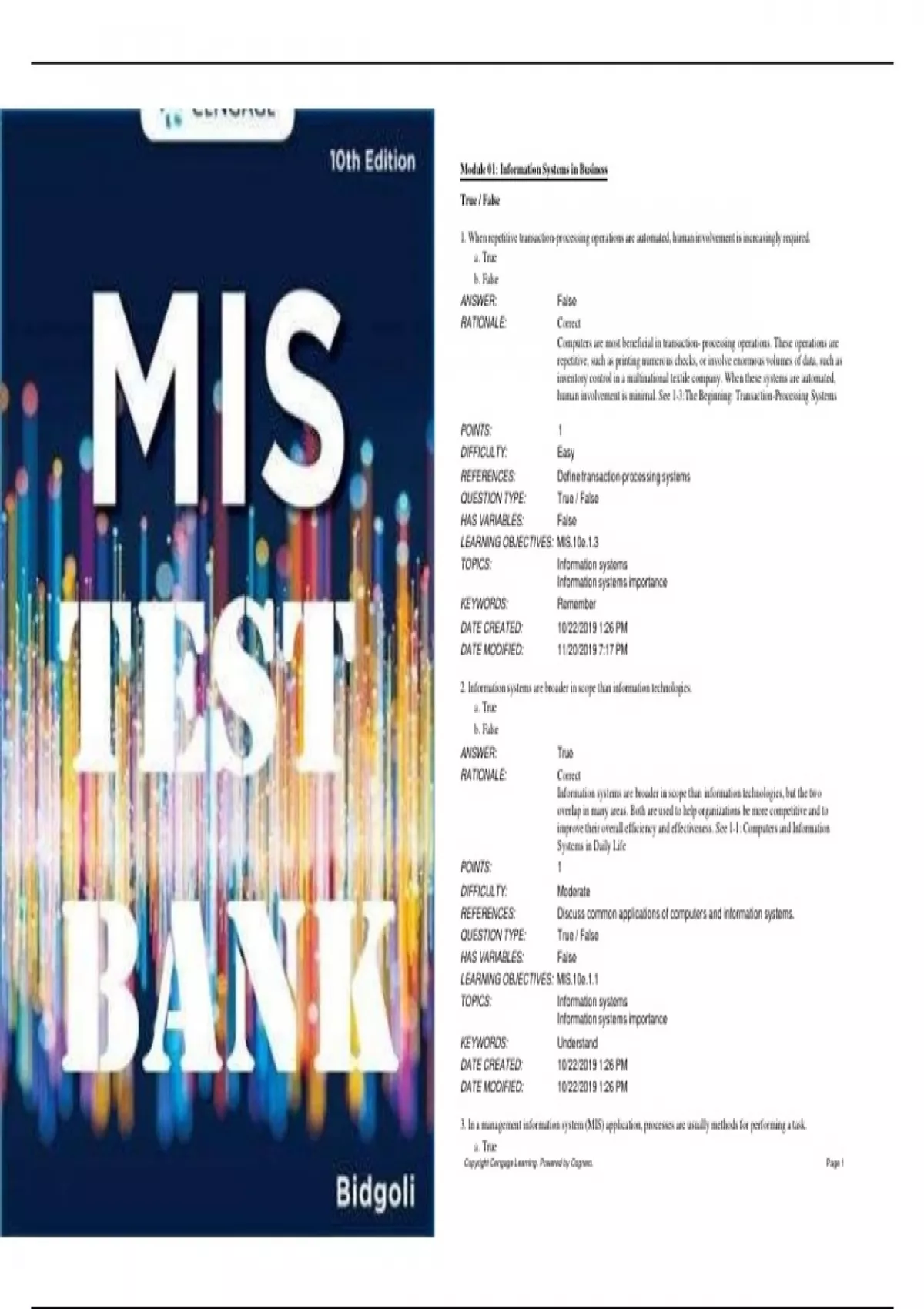 TEST BANK FOR MANAGEMENT INFORMATION SYSTEMS, 10TH EDITION BY HOSSEIN ...