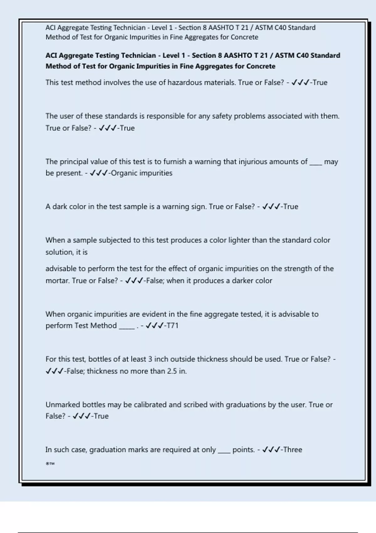 ACI Aggregate Testing Technician - Level 1 - Section 8 AASHTO T 21 ...