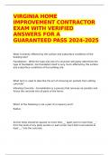 VIRGINIA HOME IMPROVEMENT CONTRACTOR EXAM WITH VERIFIED ANSWERS FOR A GUARANTEED PASS 2024-2025 