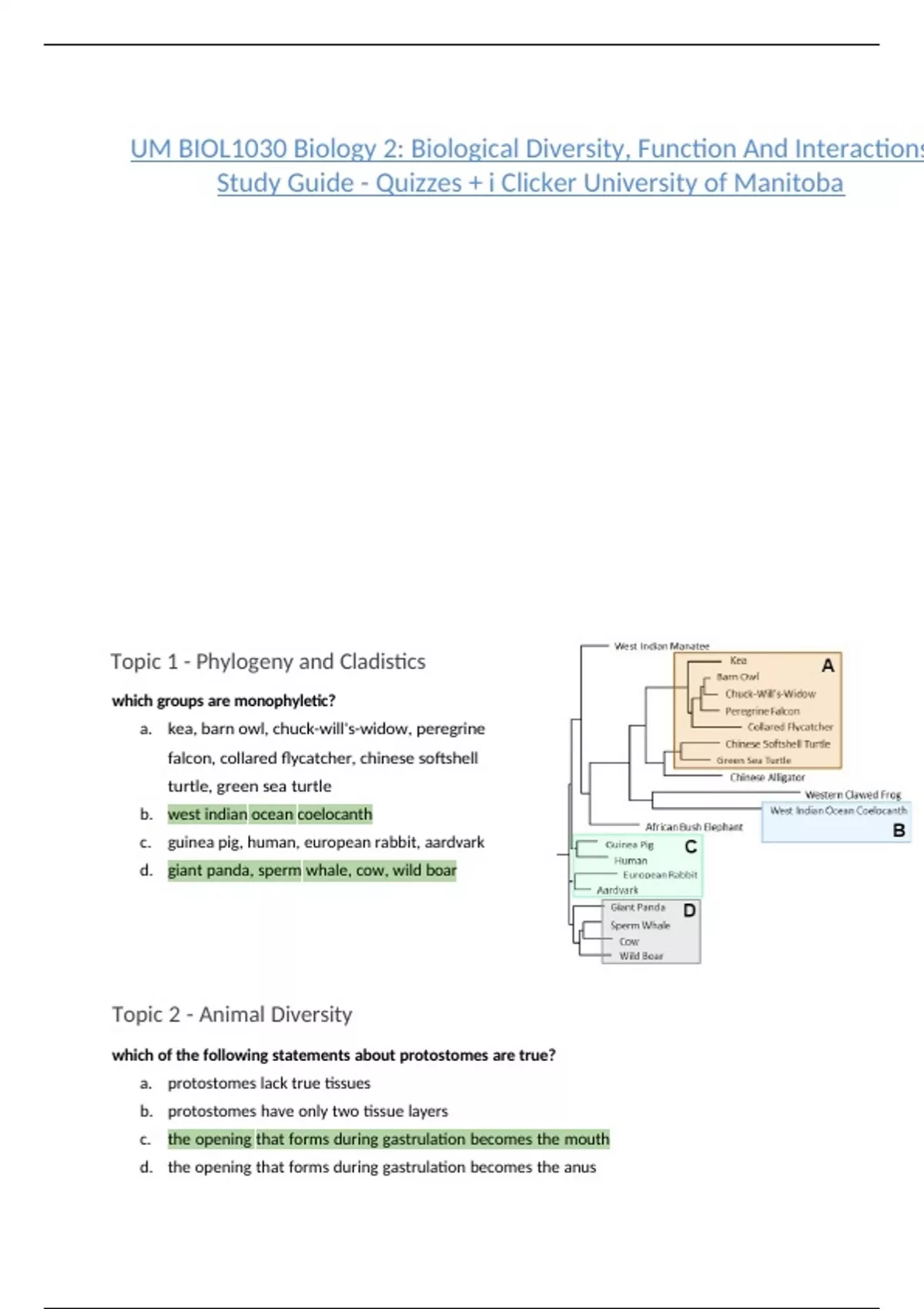 UM BIOL1030 Biology 2: Biological Diversity, Function And Interactions ...