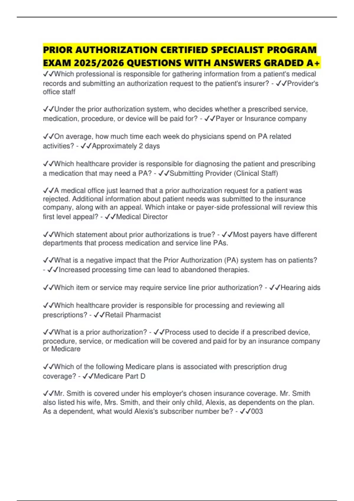 Amdo Program Authorization PRIOR AUTHORIZATION CERTIFIED SPECIALIST PROGRAM EXAM 2025/2026 ...