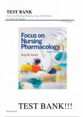 Test Bank for Focus on Nursing Pharmacology 8th Edition by Karch&comma; All chapters