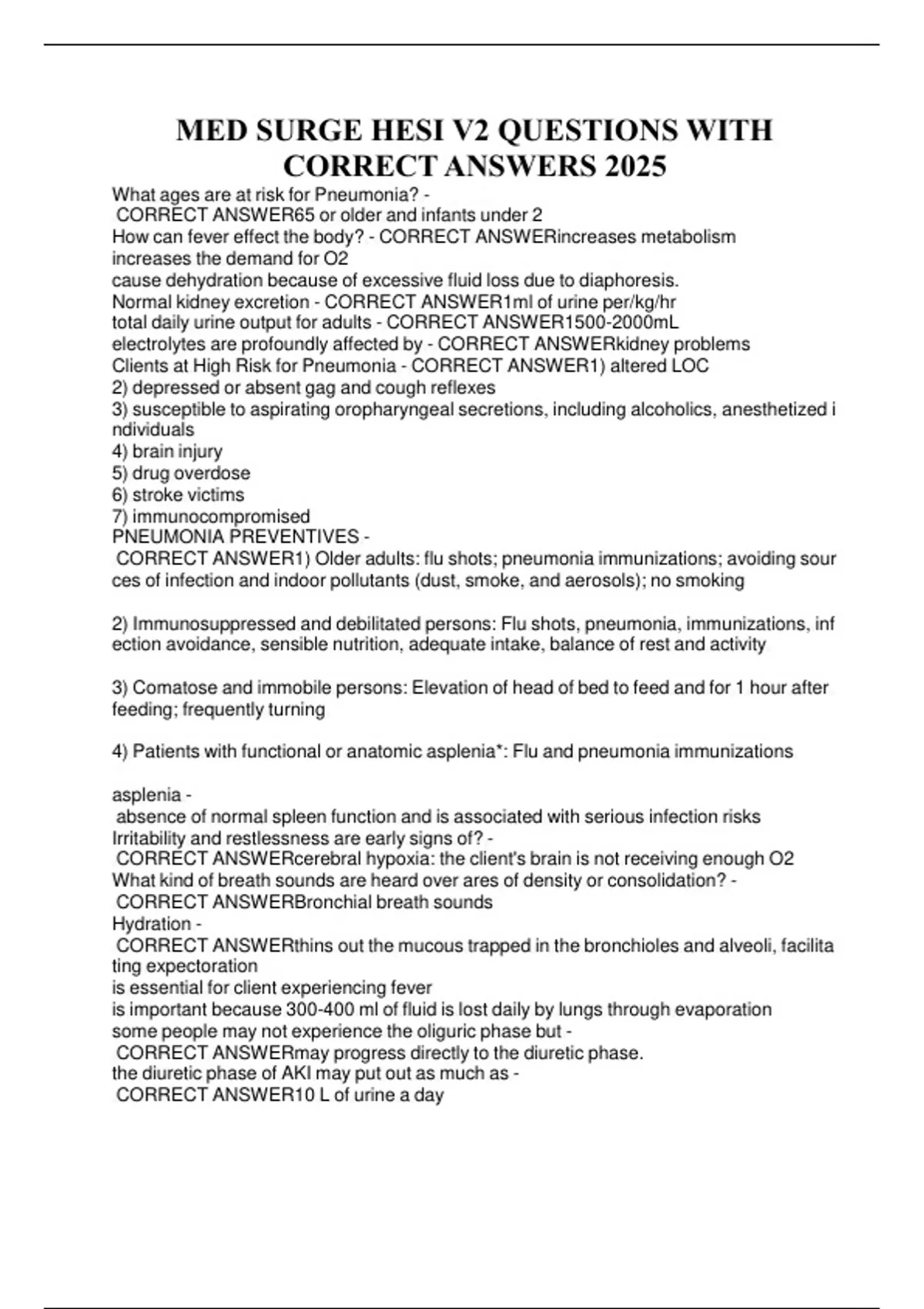 MED SURGE HESI V2 QUESTIONS WITH CORRECT ANSWERS 2025 - MED SURGE HESI ...